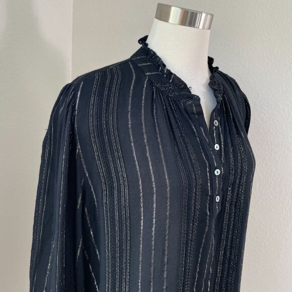 Velvet By Graham Spencer Womens Small Black Metallic Stripe Blouse Long Sleeve - Picture 2 of 11